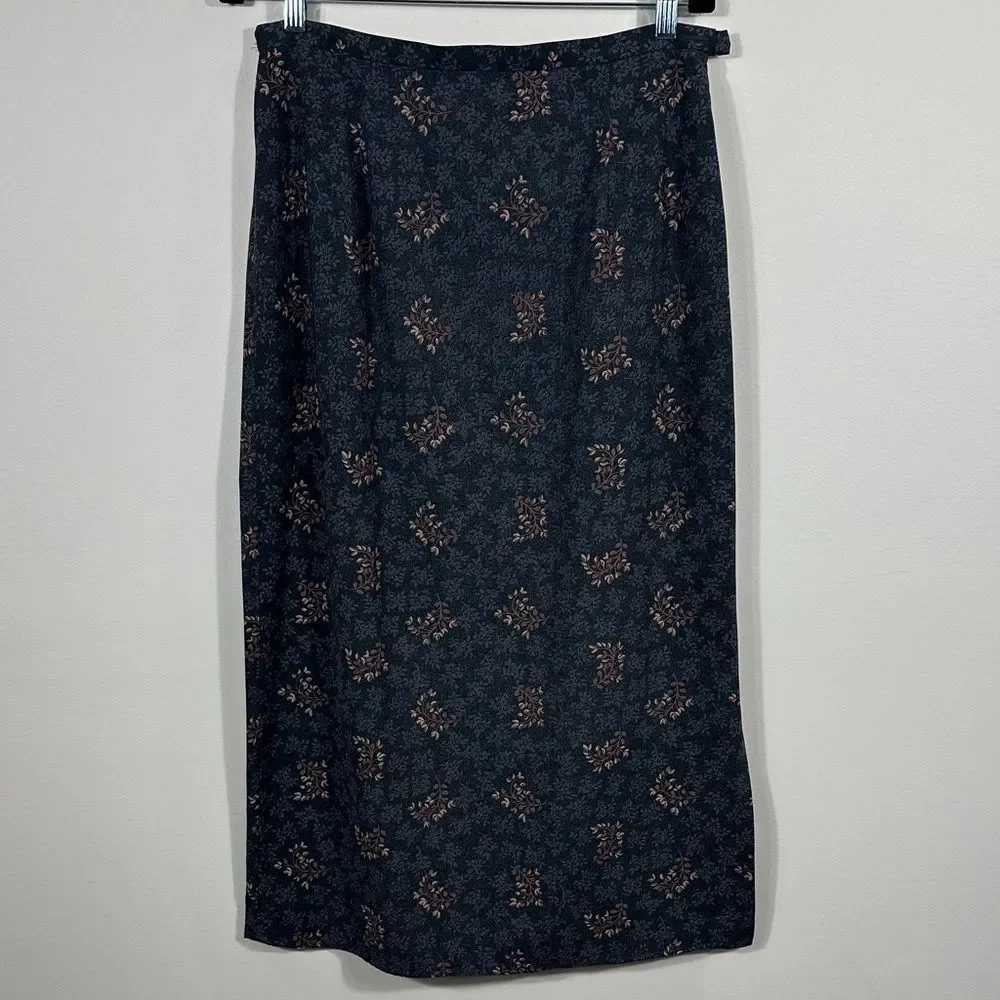 Karen Scott Vintage Floral Autumn Cottagecore Side Slit Midi Skirt Women Size 14